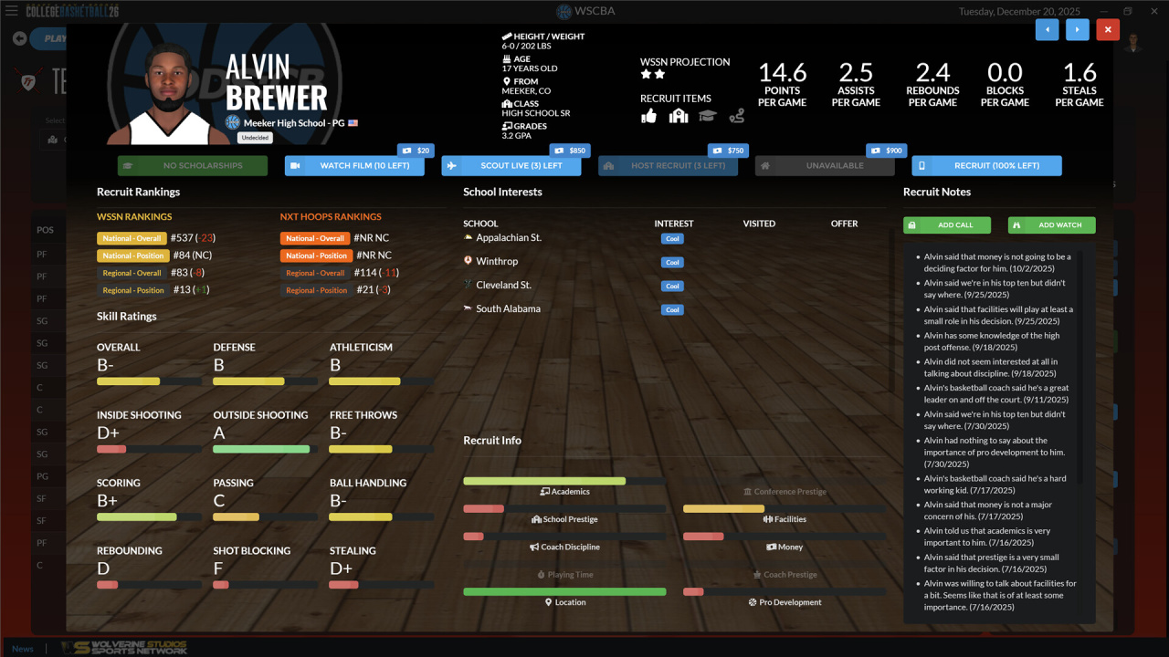 选秀日运动：2026 年大学篮球[Draft Day Sports: College Basketball 2026] 游戏截图8