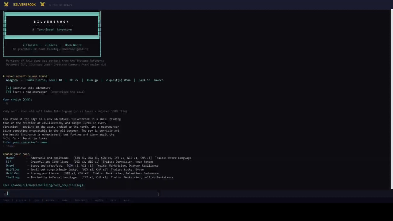 Silverbrook：基于文本的角色扮演游戏[Silverbrook: a Text-Based RPG] 游戏截图2